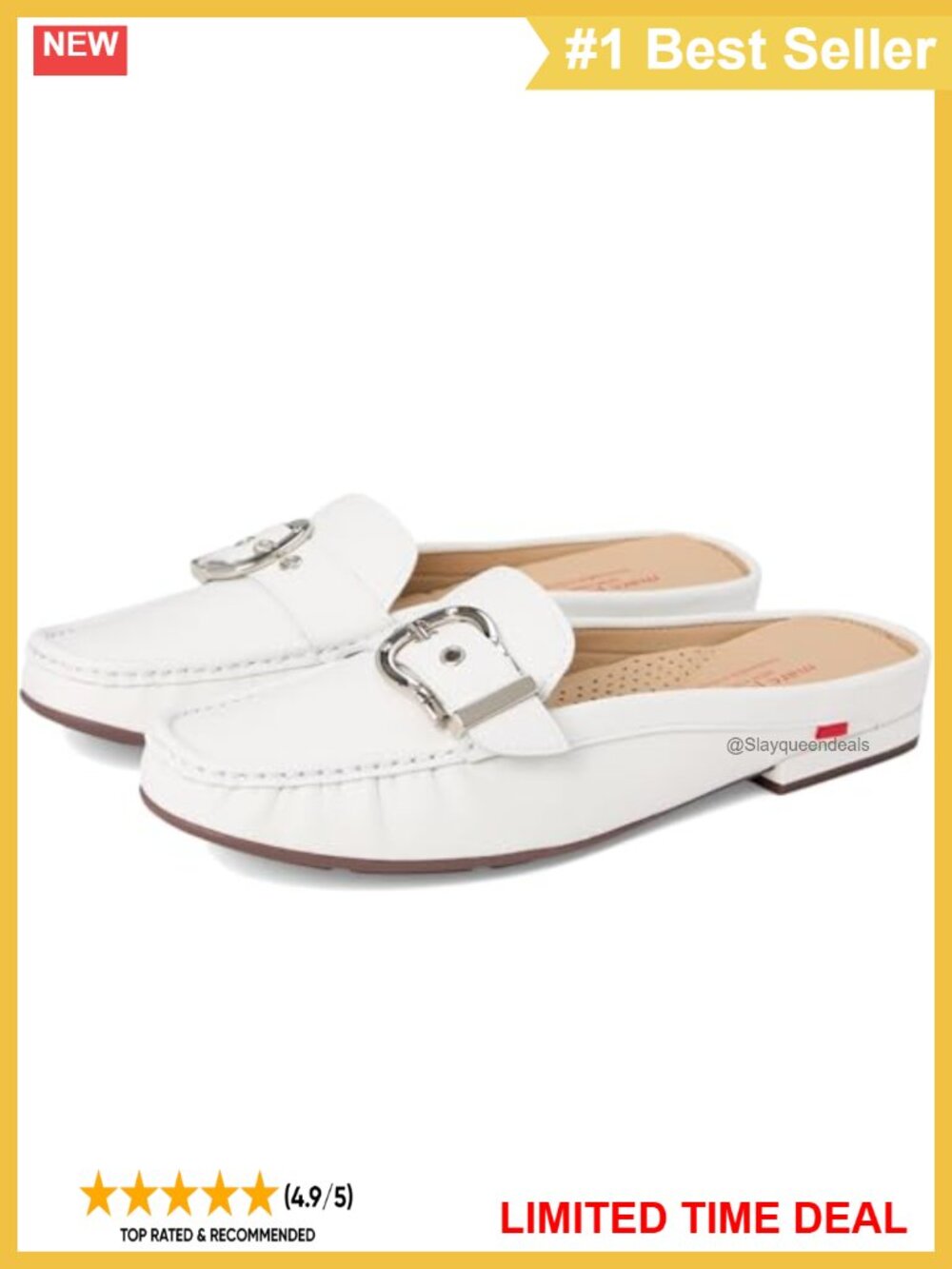 Leather Mule Slide Block Heel Buckle Moc Toe Slip-On Dress Shoe